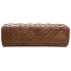 Brown Leather Rectangle Chesterfield Ottoman | Hoxton