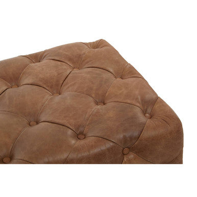 Brown Leather Rectangle Chesterfield Ottoman | Hoxton