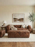 Brown Leather Rectangle Chesterfield Ottoman | Hoxton