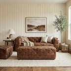 Brown Leather Rectangle Chesterfield Ottoman | Hoxton