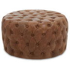 Tufted Leather Round Ottoman | Hoxton