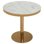 White Marble Round Top Dining Table with Luxe Gold Finish Pedestal Base | Azalea