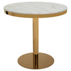 White Marble Round Top Dining Table with Luxe Gold Finish Pedestal Base | Azalea