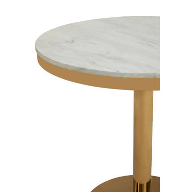 White Marble Round Top Dining Table with Luxe Gold Finish Pedestal Base | Azalea
