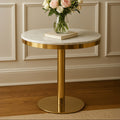 White Marble Round Top Dining Table with Luxe Gold Finish Pedestal Base | Azalea