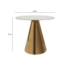 White Marble Top Round Dining Table with Gold Finish Conical Base | Azalea