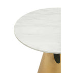 White Marble Top Round Dining Table with Gold Finish Conical Base | Azalea