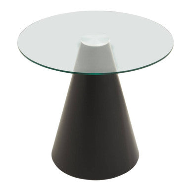 Clear Glass Round Top Dining Table with Black Conical Pedestal Base | Azalea