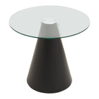 Clear Glass Round Top Dining Table with Black Conical Pedestal Base | Azalea