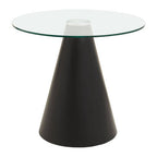Clear Glass Round Top Dining Table with Black Conical Pedestal Base | Azalea