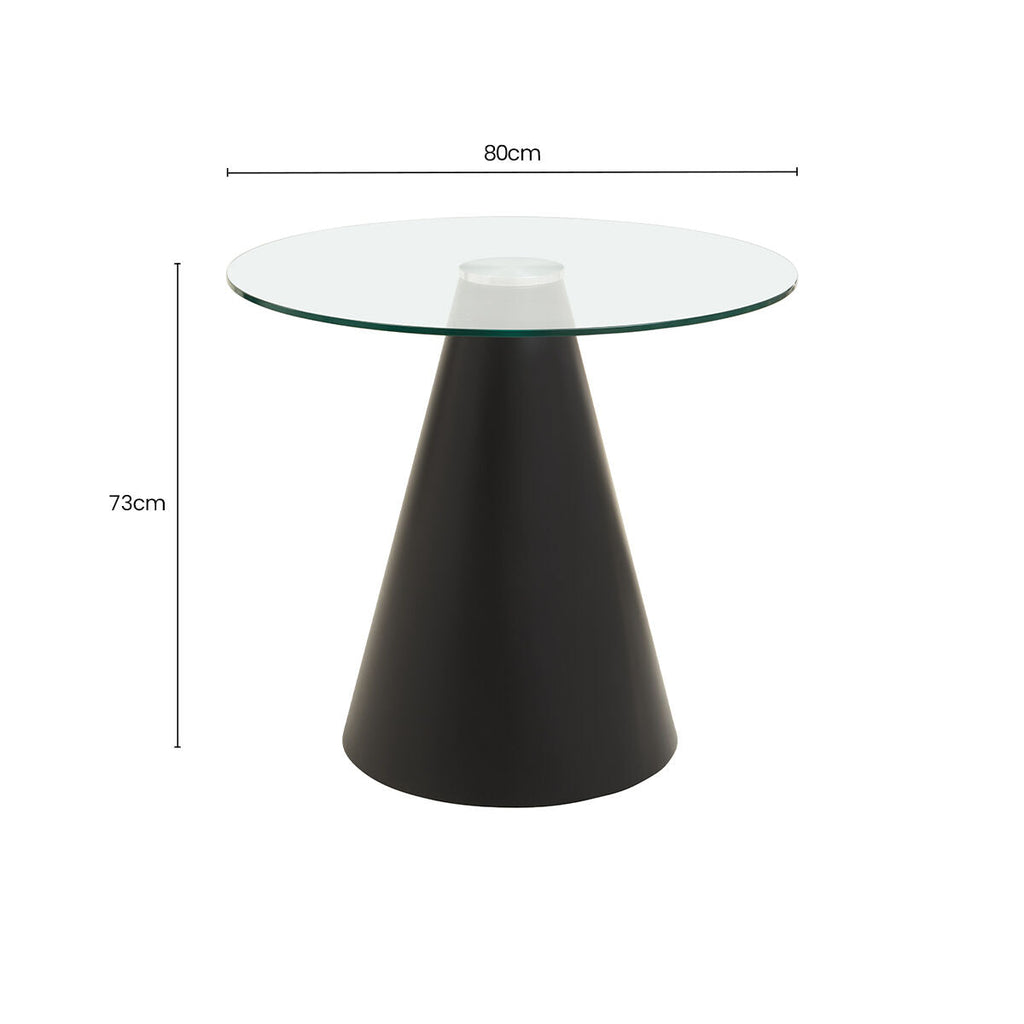 Clear Glass Round Top Dining Table with Black Conical Pedestal Base | Azalea