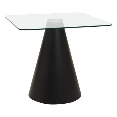 Clear Glass Square Top Dining Table with Black Conical Base | Azalea