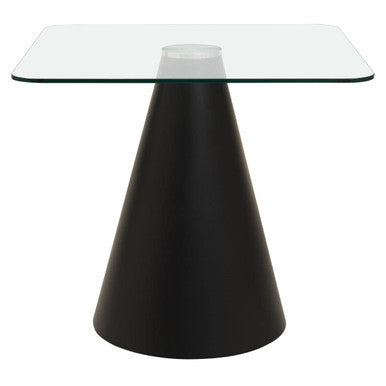 Clear Glass Square Top Dining Table with Black Conical Base | Azalea