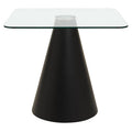 Clear Glass Square Top Dining Table with Black Conical Base | Azalea