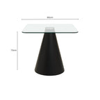 Clear Glass Square Top Dining Table with Black Conical Base | Azalea