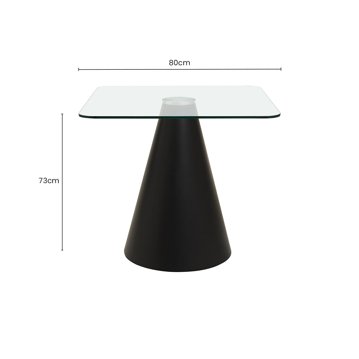 Clear Glass Square Top Dining Table with Black Conical Base | Azalea