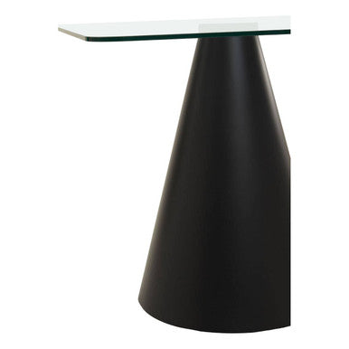 Clear Glass Square Top Dining Table with Black Conical Base | Azalea