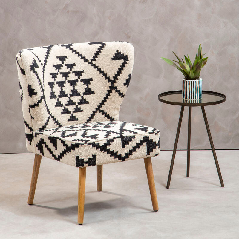 White and Black Berber Style Mango Wood Chair | Cefena