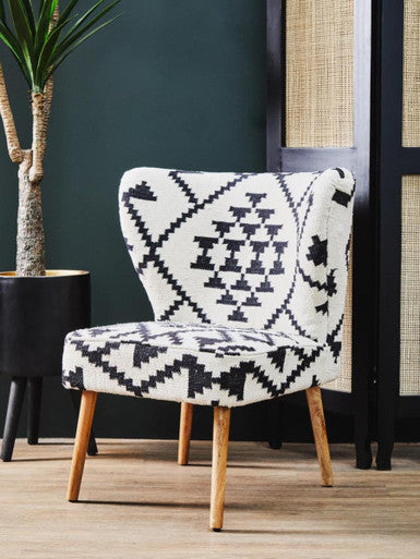 White and Black Berber Style Mango Wood Chair | Cefena