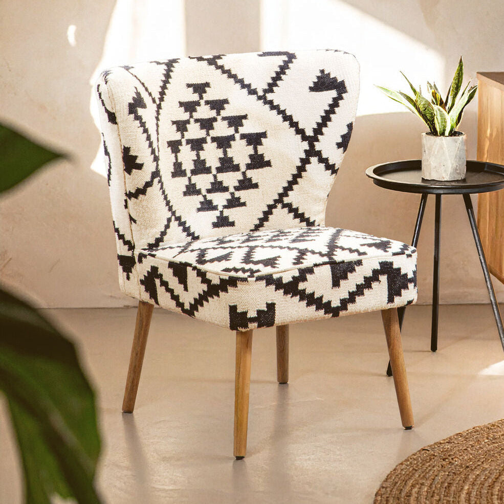 White and Black Berber Style Mango Wood Chair | Cefena