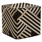 Bosie Black and White Stripe Leather Pouffe | Safira