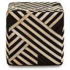 Bosie Black and White Stripe Leather Pouffe | Safira