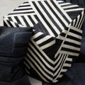 Bosie Black and White Stripe Leather Pouffe | Safira