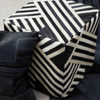 Bosie Black and White Stripe Leather Pouffe | Safira