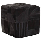 Bosie Black and Grey Deco Hair on Leather Pouffe | Safira