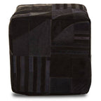 Bosie Black and Grey Deco Hair on Leather Pouffe | Safira