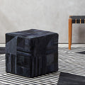 Bosie Black and Grey Deco Hair on Leather Pouffe | Safira