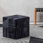 Bosie Black and Grey Deco Hair on Leather Pouffe | Safira