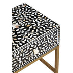 Black Wood Inlay 1-Drawer Side Table with Floral Handle and Gold Metal Finish Base | Fusion