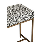 Black and White Floral Bone Inlay Console Table with 2 Storage Drawers and Gold Metal Base | Fusion