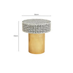 Black Wood Round Side Table with White Bone Inlay Floral Design and Gold Metal Base | Fusion