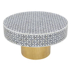 Black and White Round Geometric Bone Inlay Coffee Table with Gold Finish Base | Fusion