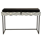 Black Wood 2-Drawer Console Table with Black and White Bone Inlay Chevron Fronts | Fusion
