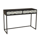 Black Wood 2-Drawer Console Table with Black and White Bone Inlay Chevron Fronts | Fusion