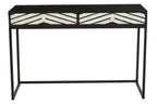 Black Wood 2-Drawer Console Table with Black and White Bone Inlay Chevron Fronts | Fusion