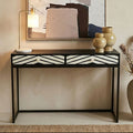 Black Wood 2-Drawer Console Table with Black and White Bone Inlay Chevron Fronts | Fusion