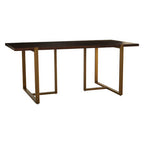Grey Acacia Veneer Chevron Wood Rectangular Top Dining Table with Antique Brass Frame | Brando