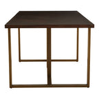 Grey Acacia Veneer Chevron Wood Rectangular Top Dining Table with Antique Brass Frame | Brando