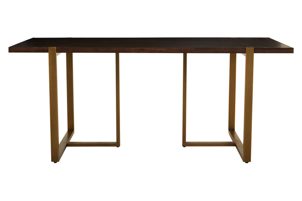 Grey Acacia Veneer Chevron Wood Rectangular Top Dining Table with Antique Brass Frame | Brando