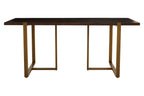 Grey Acacia Veneer Chevron Wood Rectangular Top Dining Table with Antique Brass Frame | Brando