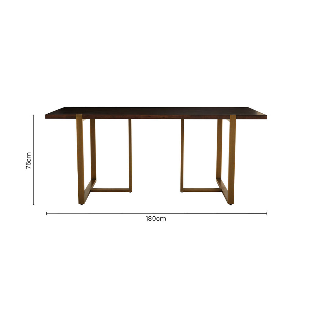 Grey Acacia Veneer Chevron Wood Rectangular Top Dining Table with Antique Brass Frame | Brando