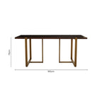 Grey Acacia Veneer Chevron Wood Rectangular Top Dining Table with Antique Brass Frame | Brando