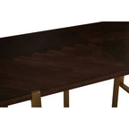 Grey Acacia Veneer Chevron Wood Rectangular Top Dining Table with Antique Brass Frame | Brando