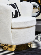 Off White Boucle Scalloped Swivel Chair | Biarritz