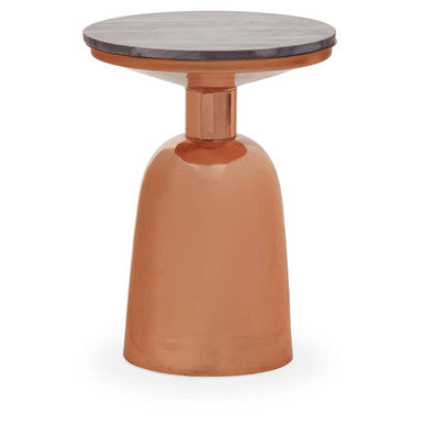 Black Marble Top Side Table with Chunky Copper Iron Base | Amira