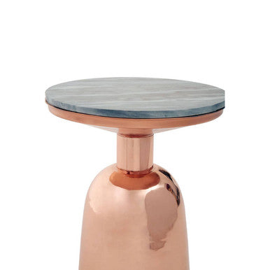 Black Marble Top Side Table with Chunky Copper Iron Base | Amira